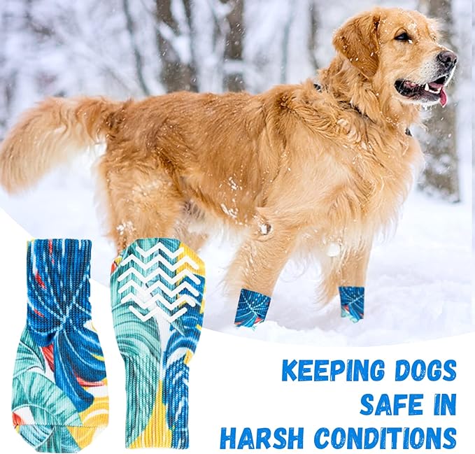 4PCS Anti-Slip Dog Socks Traction Control with Adjustable Straps (Blue, XL)