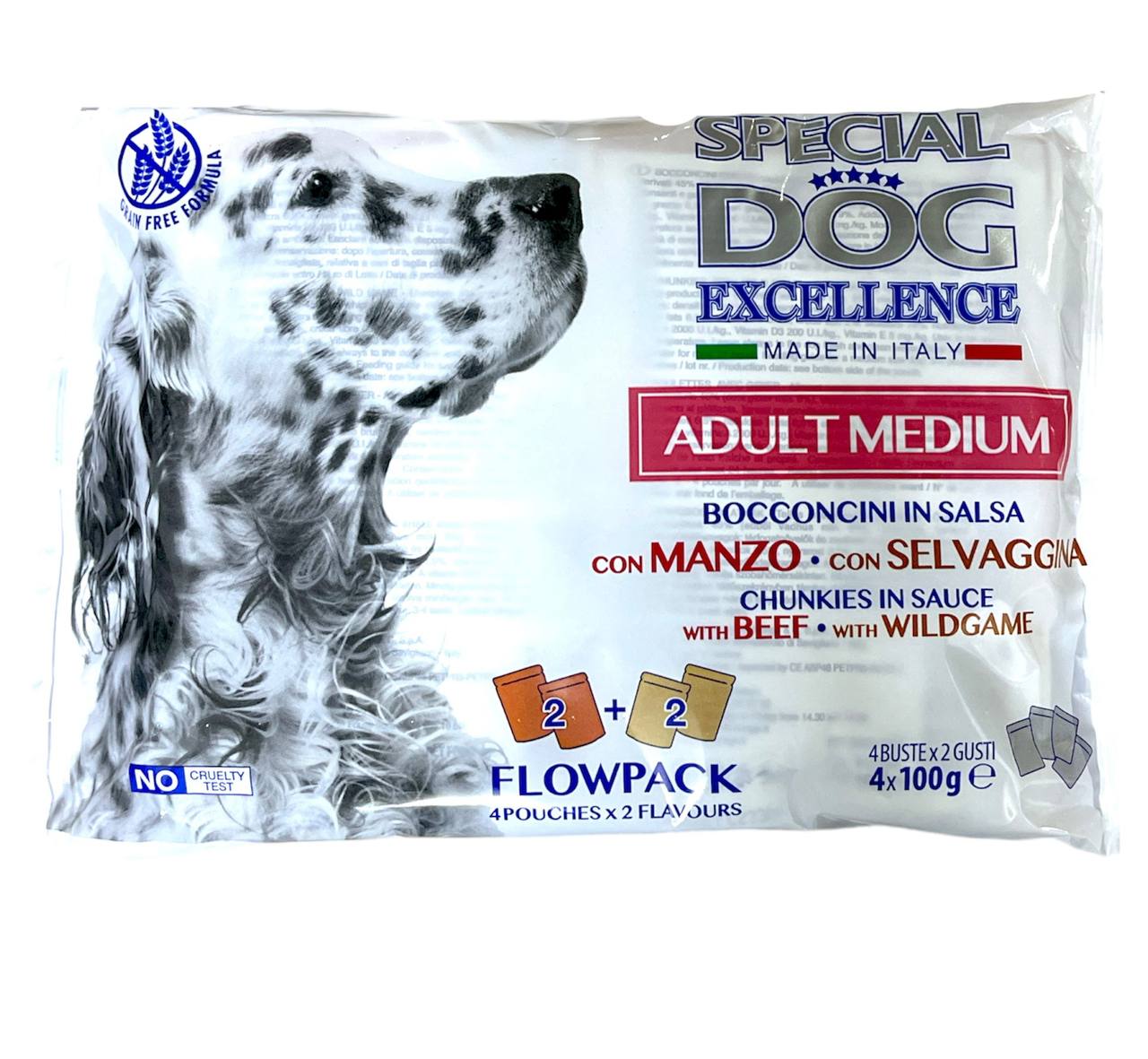 كلب خاص متوسط الحجم مع لحم البقر والطيور البرية 4X