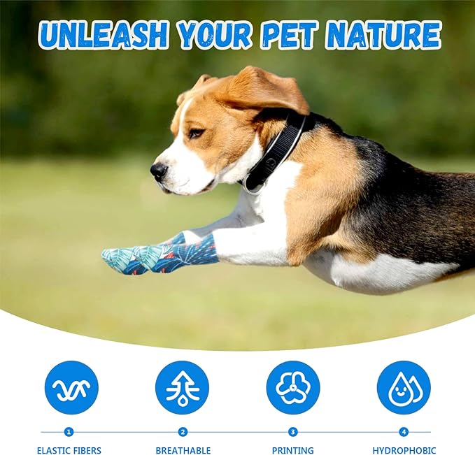 4PCS Anti-Slip Dog Socks Traction Control with Adjustable Straps (Blue, XL)