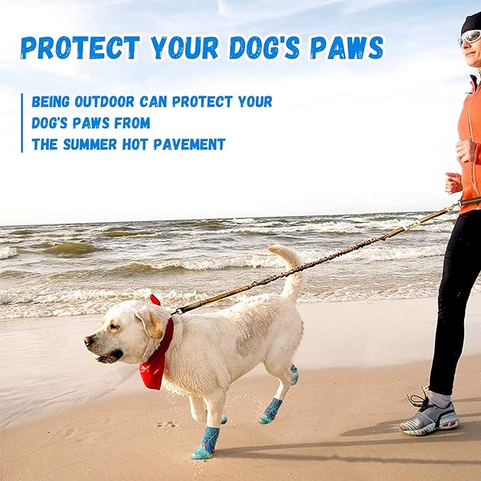 4PCS Anti-Slip Dog Socks Traction Control with Adjustable Straps (Blue, XL)