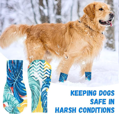 4PCS Anti-Slip Dog Socks Traction Control with Adjustable Straps (Blue, XL)