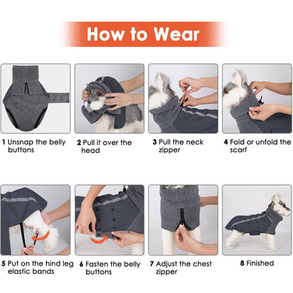 generic پاڵتۆی سەگی زستانە، ناوپۆشی پشمی جەمسەری گەرم چاکەتێکی دەرەوەی سەگ لەگەڵ ئیسکارفی گەردنی کیسەڵ ڕەنگدانەوەی L 