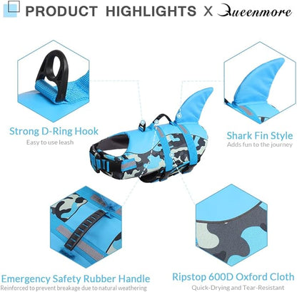 CITÉTOILE Life Jackets for Dogs, Camouflage Shark  XS