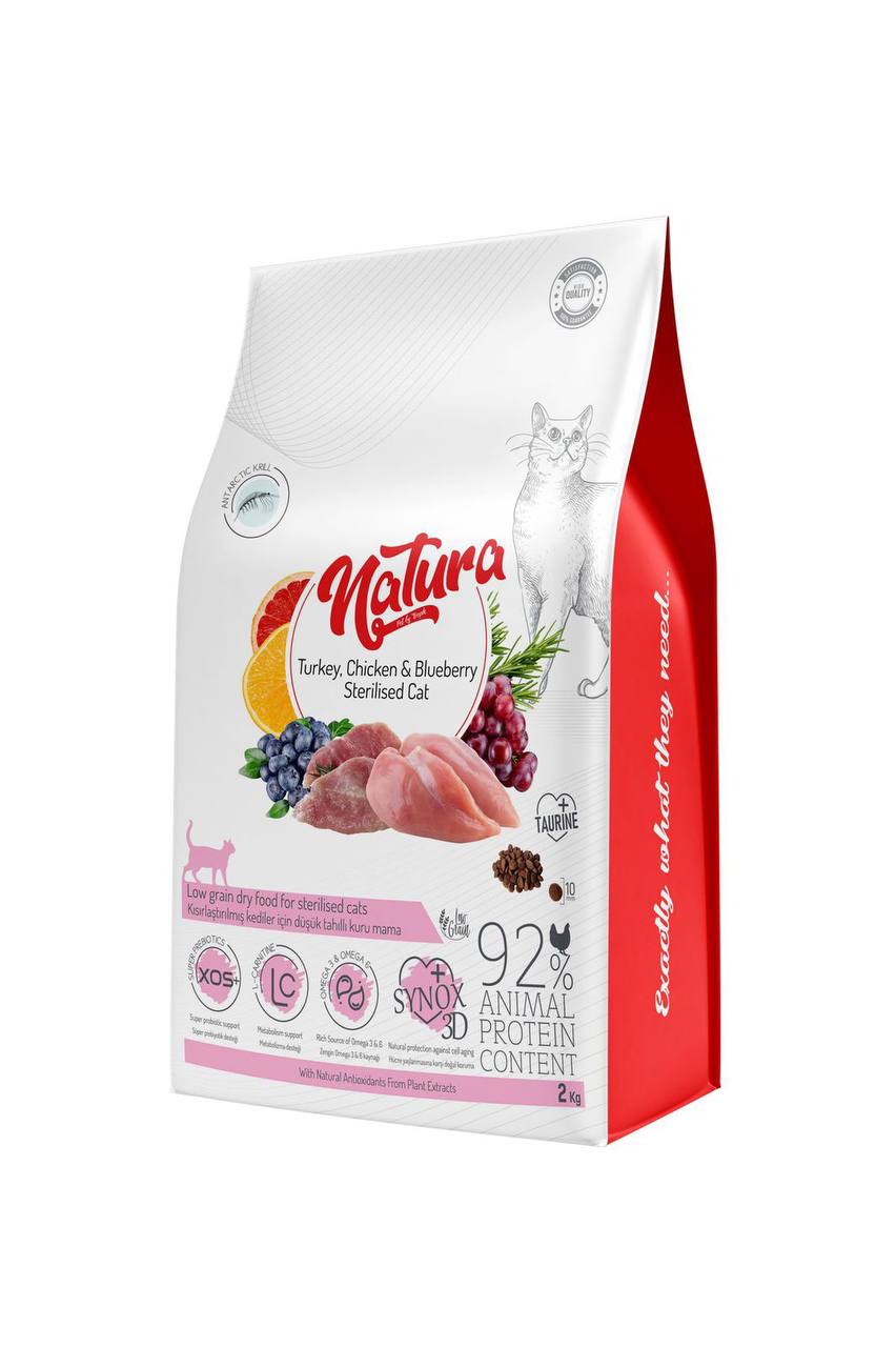 Natura Turkey,chicken&blueberry sterilised cat 2Kg