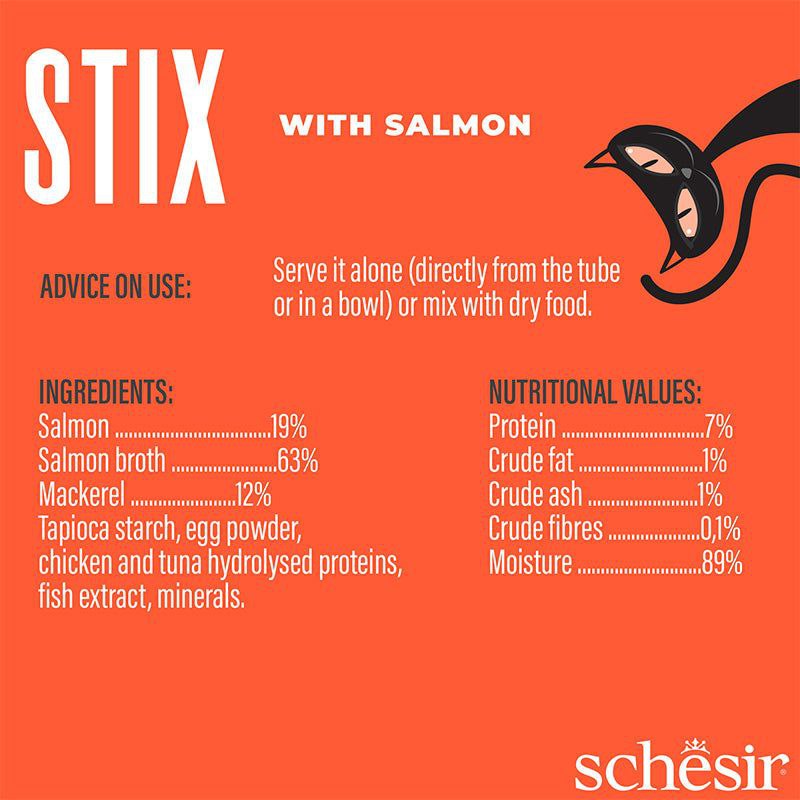خواردنی کەمی کرێمی Schesir Stix لەگەڵ سەلەمون 6X